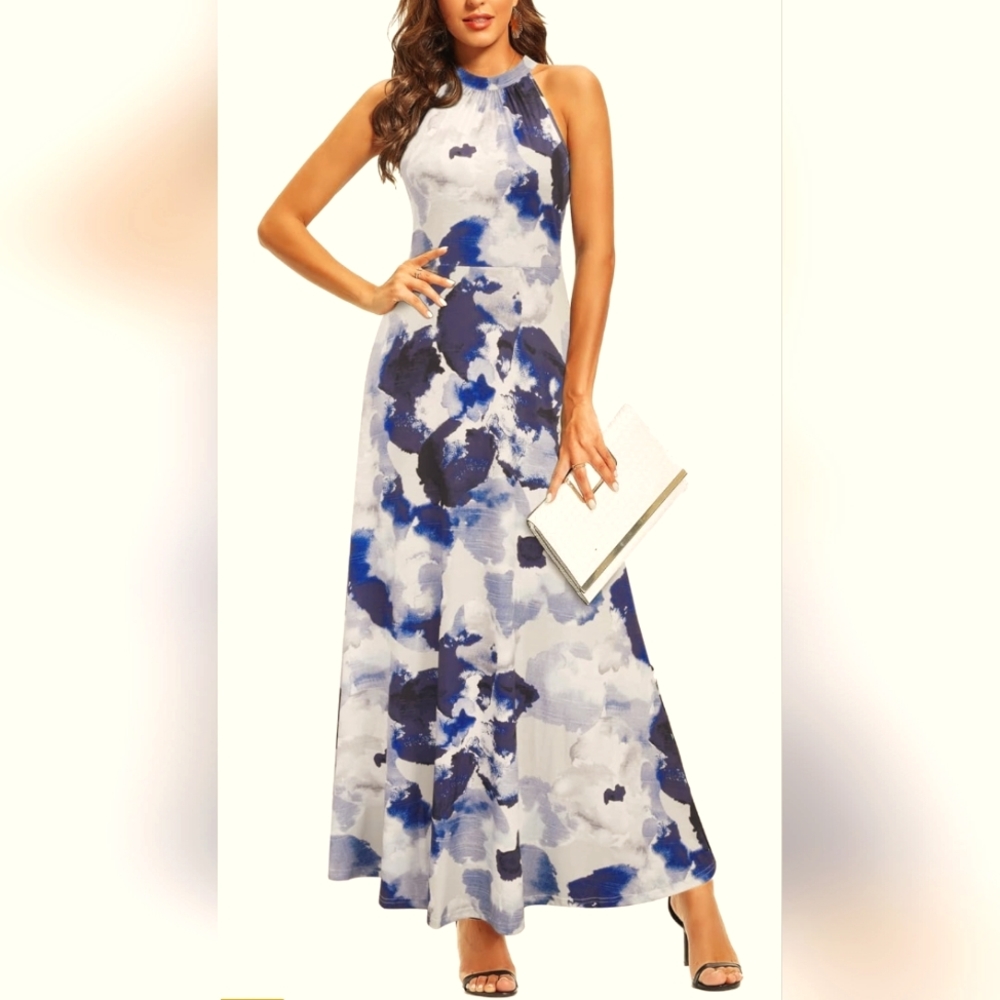 Blue floral maxi-dress